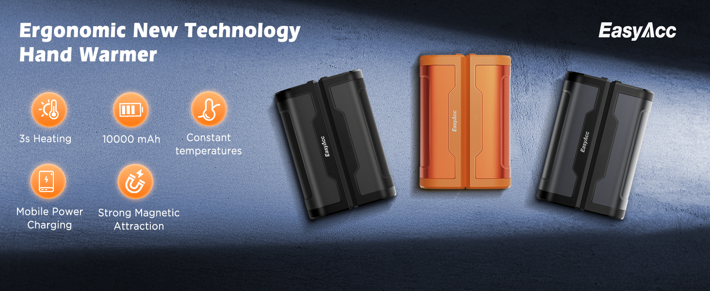 EasyAcc Портативний акумуляторний гріє рука, чорний - великий (помаранчевий)