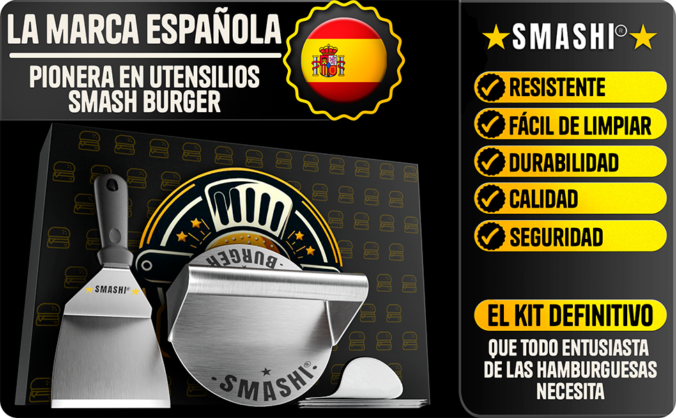 Набір для приготування бургера SMASHI®: прес, дві форми, лопатка, 50 паперів для гриля, рецепти (базовий)