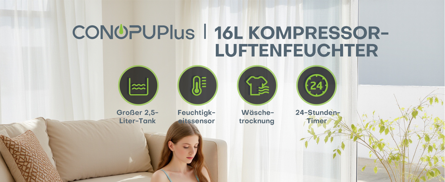 Електричний осушувач повітря 16л/день з автоматичним режимом, таймером та індикатором вологості