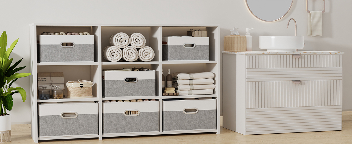 Коробки для зберігання з тканини Yawinhe (3 шт.), 33x23x20 см, білий/сірий, SNK030WGXS