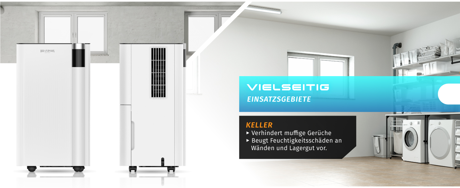 Електричний осушувач повітря Brandson з компресором, 12 літрів, Wi-Fi, з таймером, функцією відтавання, білий