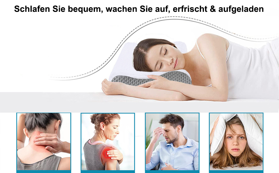 Ергономічна подушка з ефектом пам'яті Memory Foam для шиї та голови, ортопедична підтримка HWS для сну на боці та спині, з гігієнічним чохлом з бамбука (Білий)