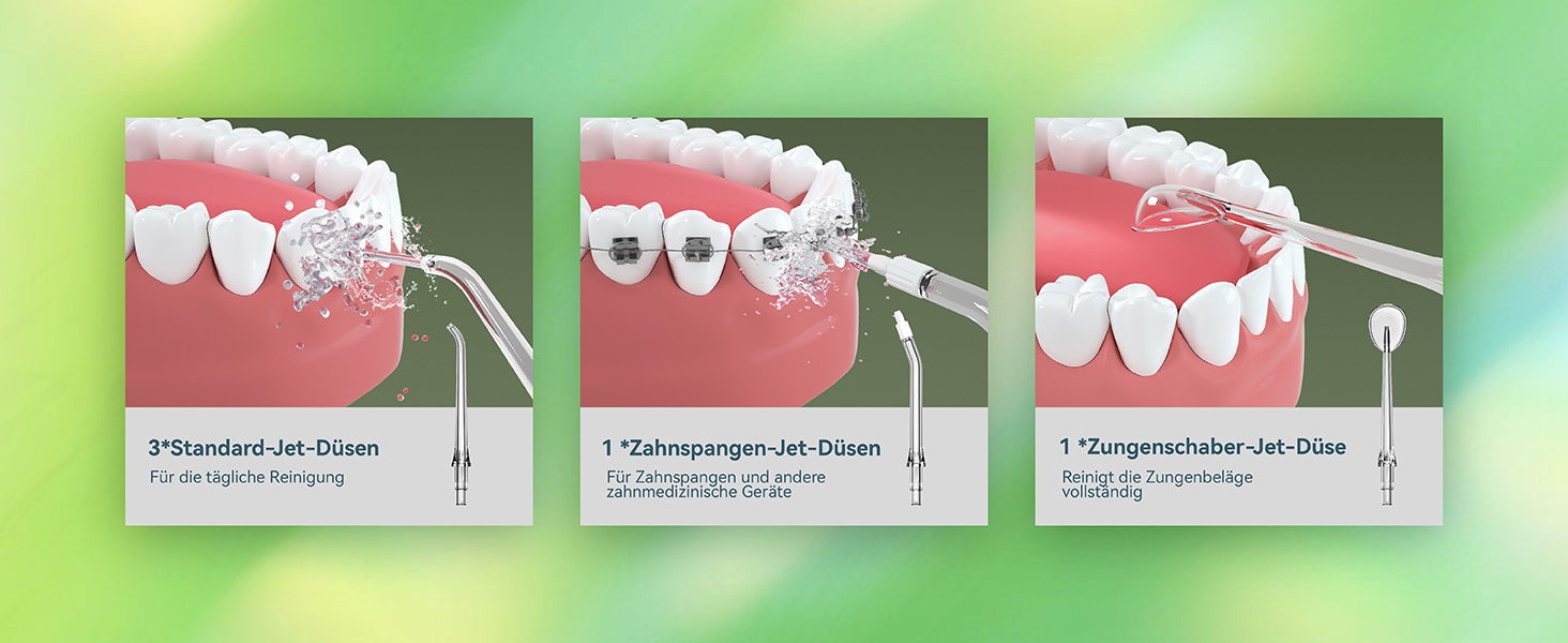 Портативний електричний іригатор для зубів JTF Munddusche Mini (зелений): 4 режими, 5 насадок, 230 мл, водонепроникний IPX7