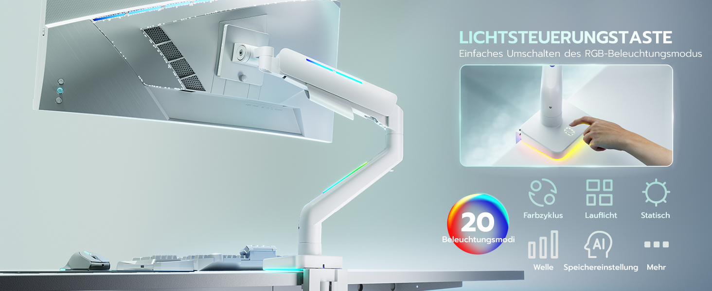 Кріплення для монітора ARES WING Ergonomic RGB, 17-49 дюймів, регульоване по висоті, поворотне, нахильне, RGB LED (білий)