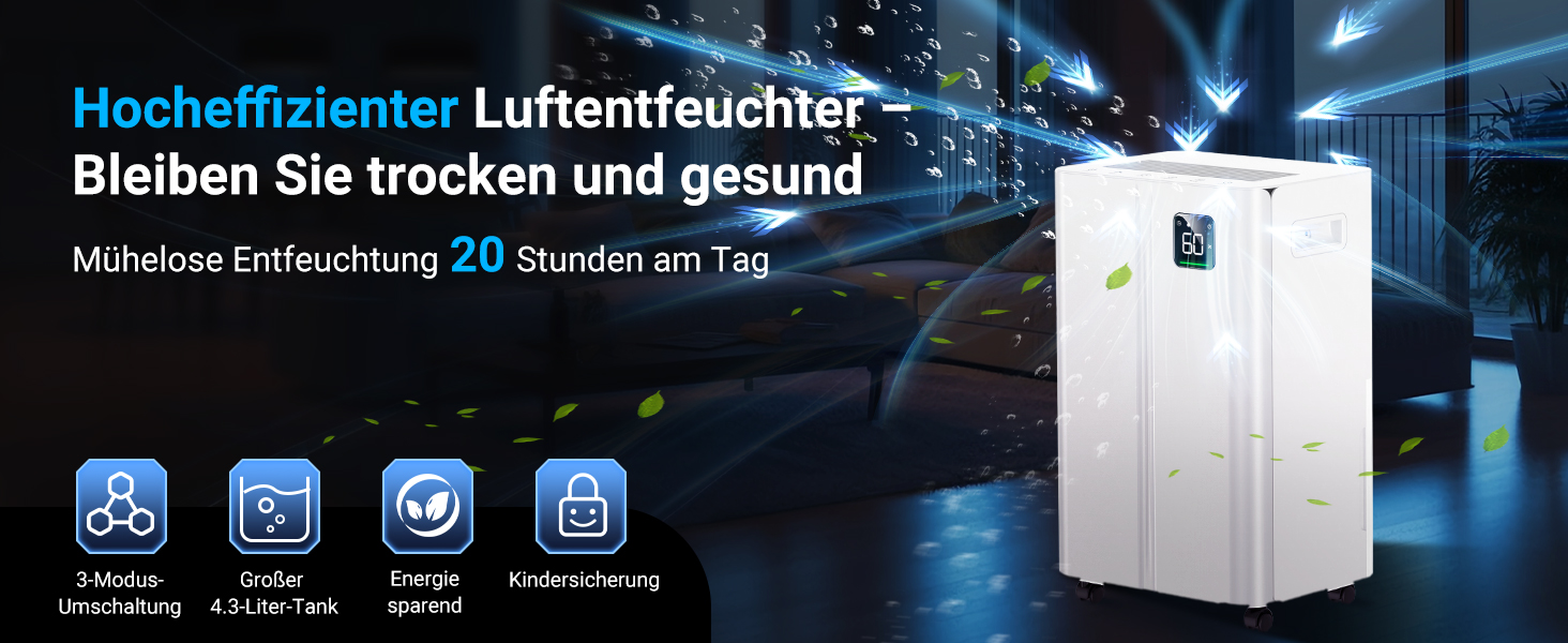 Зволожувач повітря 12л/день з датчиком вологості та LED дисплеєм, таймером, 3 режими, для спальні, офісу, підвалу, безперервна подача, білий (A-20/Tag)