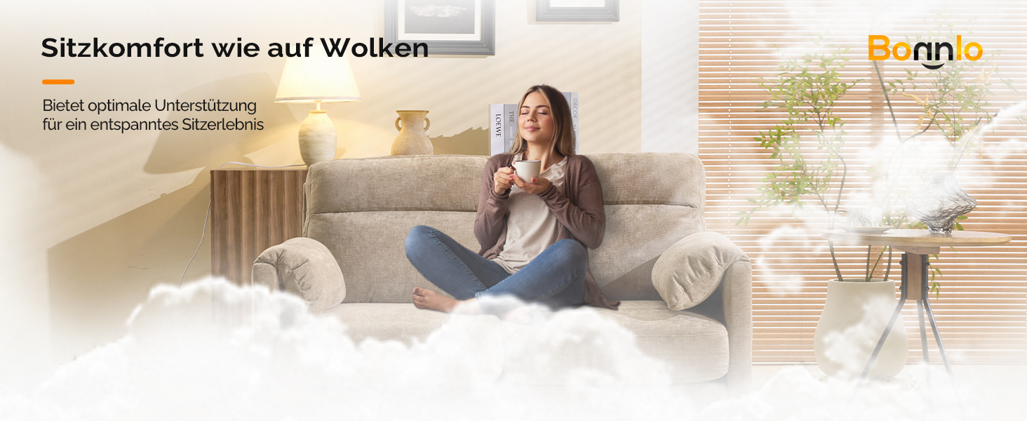 Диван Bonnlo 2-місний, компактний, 125 см, тканинний, з м'якими підлокітниками, для офісу, вітальні, спальні, кабінету, легка збірка, льон, коричневий