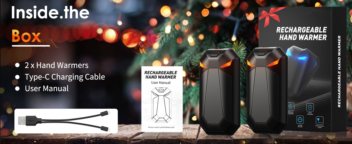 Електричні грілки для рук YAZDEKY 2 шт. - подарунок для чоловіків, 6000mAh, акумуляторні, чорні