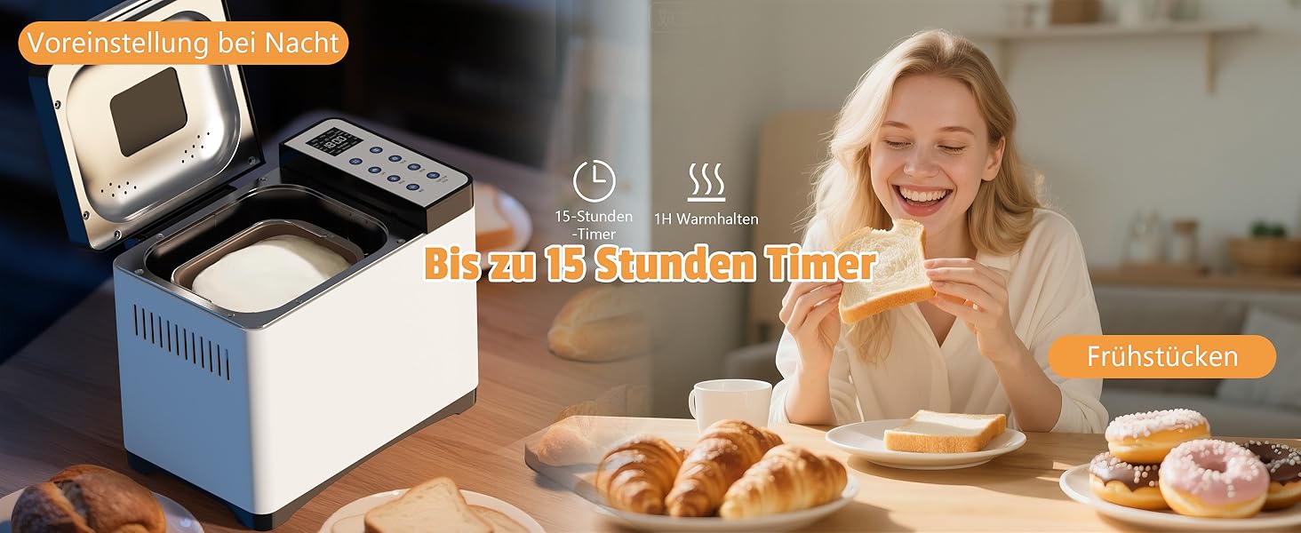 Бротбекмашина Karinear з 20 програмами, рукавичками, таймером на 15 годин, нержавіючою сталлю, 3 розмірами хліба та вибором кольору скоринки (білий, чорний)