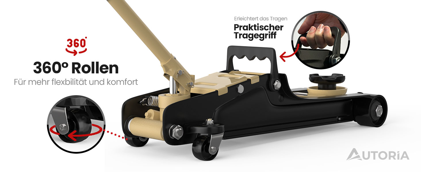 Гідравлічний домкрат Wagenheber 2.5T низькопрофільний для легкових авто та авто з заниженою підвіскою, до 2500 кг, бежевий + 3 гумові накладки та адаптер