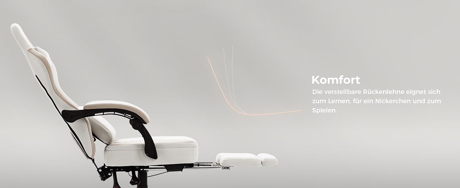 Ігровий крісло Dowinx з тканини та масажем, ергономічний геймерський крісло-ресинг з підніжкою (Бежевий)