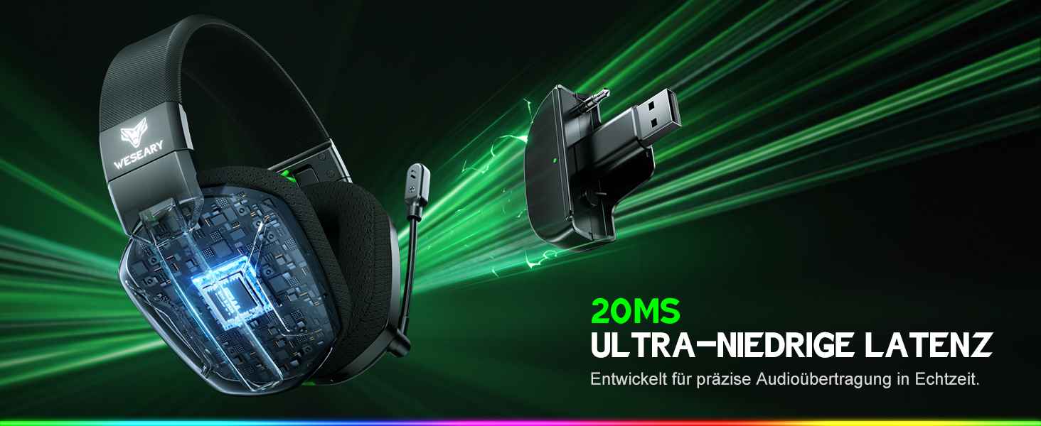 WG1 Bluetooth ігрова гарнітура з мікрофоном, бездротова, 2.4G, для PS5, PS4, PC, Switch, Mac, з LED підсвічуванням, шумозаглушення, 50 годин роботи, Satinweiß (Upgrade-Xbox, Quantum White)