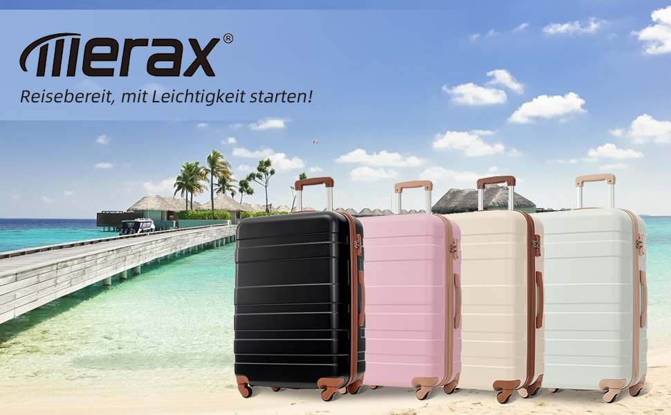 Набір валіз Merax 5 шт. (M-L-XL) з ABS-пластику, TSA-замок, розширювані, з сумкою та косметичкою (Бежевий)