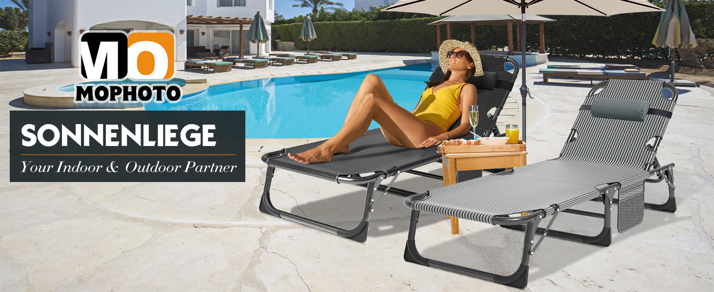 Сонячне ліжко MOPHOTO, складане для саду з матрацом, регульована спинка та підніжка, портативне, для дому та вулиці, складна (зелене дитяче ліжко, сірий килимок)