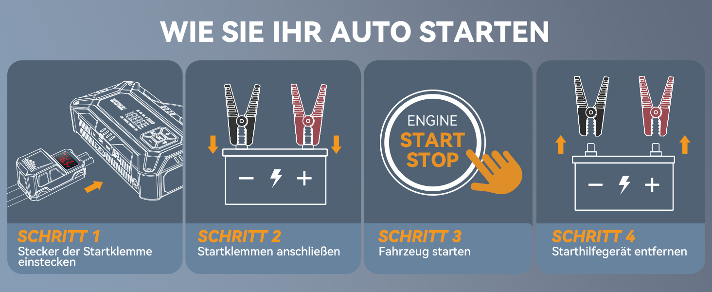 Портативний пусковий пристрій 8000A з повітряним компресором 160 PSI для бензинових та дизельних двигунів (до 10л), з дисплеєм та аварійною світлодіодною лампою