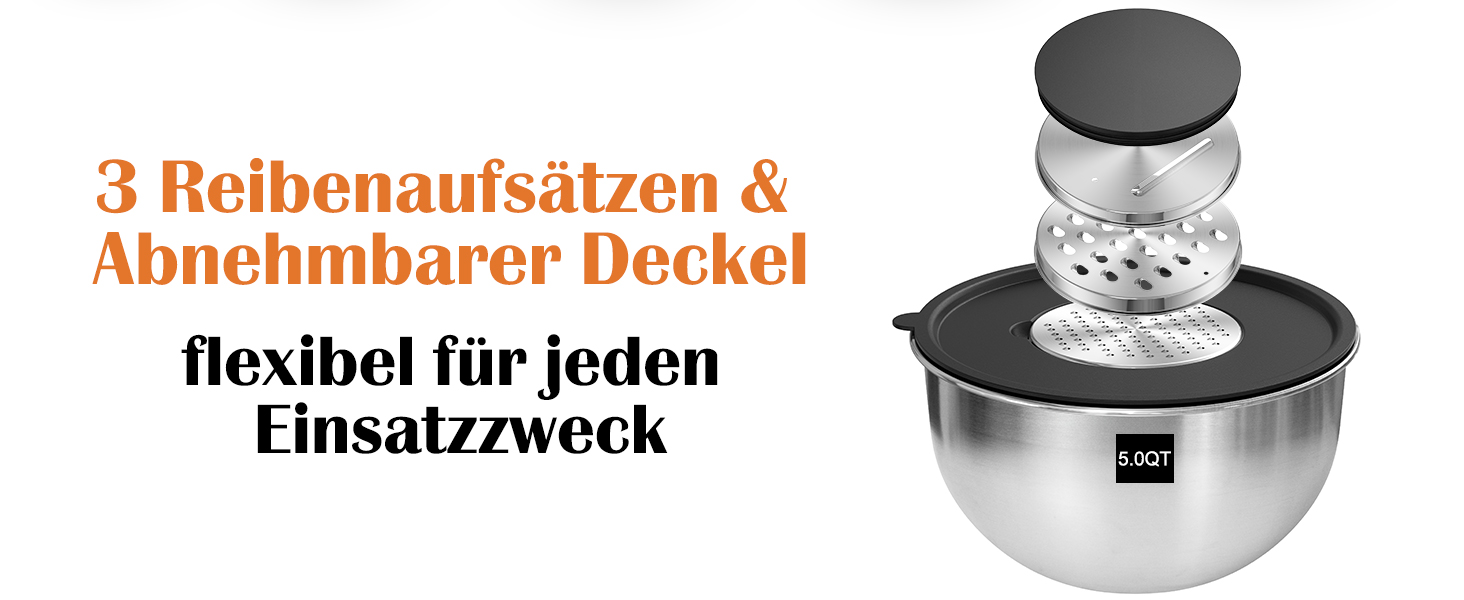Набір мисок для кухні 5 шт. з нержавіючої сталі з кришками, 4.7л/2.8л/1.9л/1.4л/0.6л. Ідеально для приготування, випічки та зберігання. Складаються одна в одну, можна мити в посудомийній машині. В комплекті тертка.