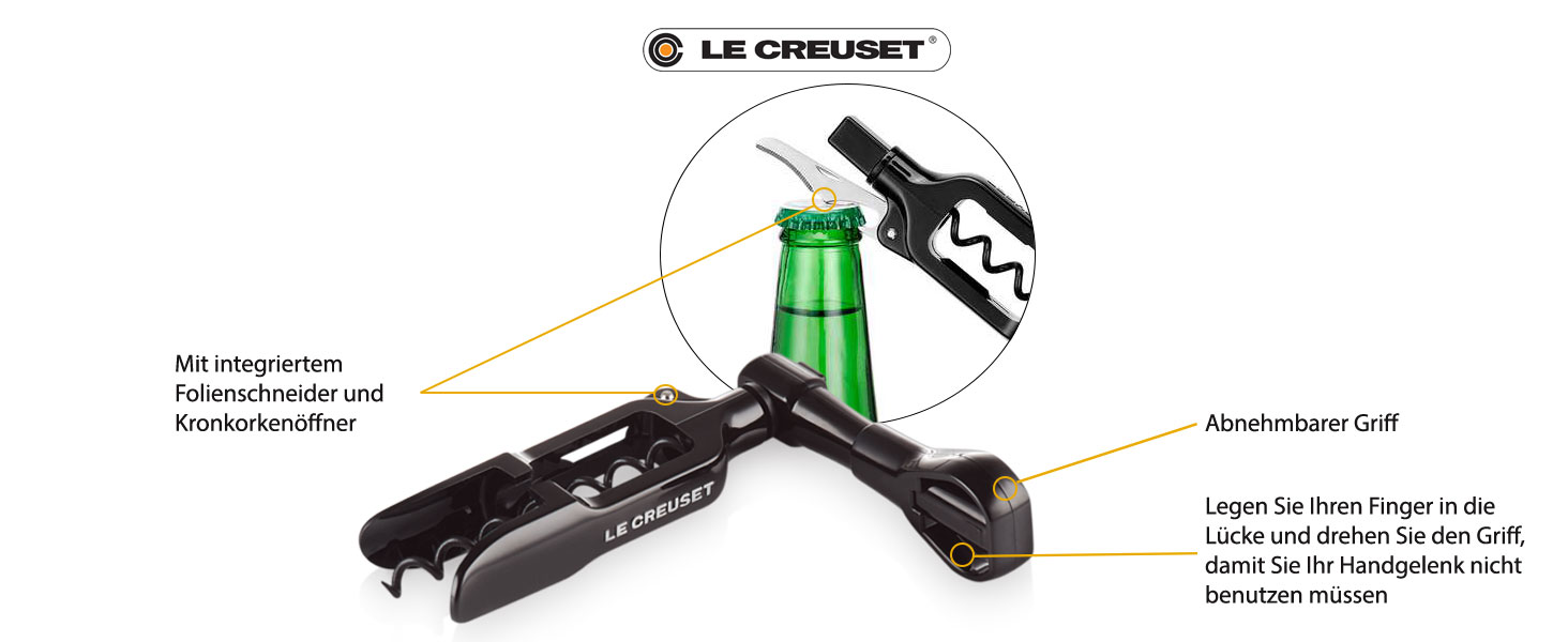 Відкривачка для пляшок Le Creuset Classic Taschenmodell PM 100, чорний глянцевий пластик