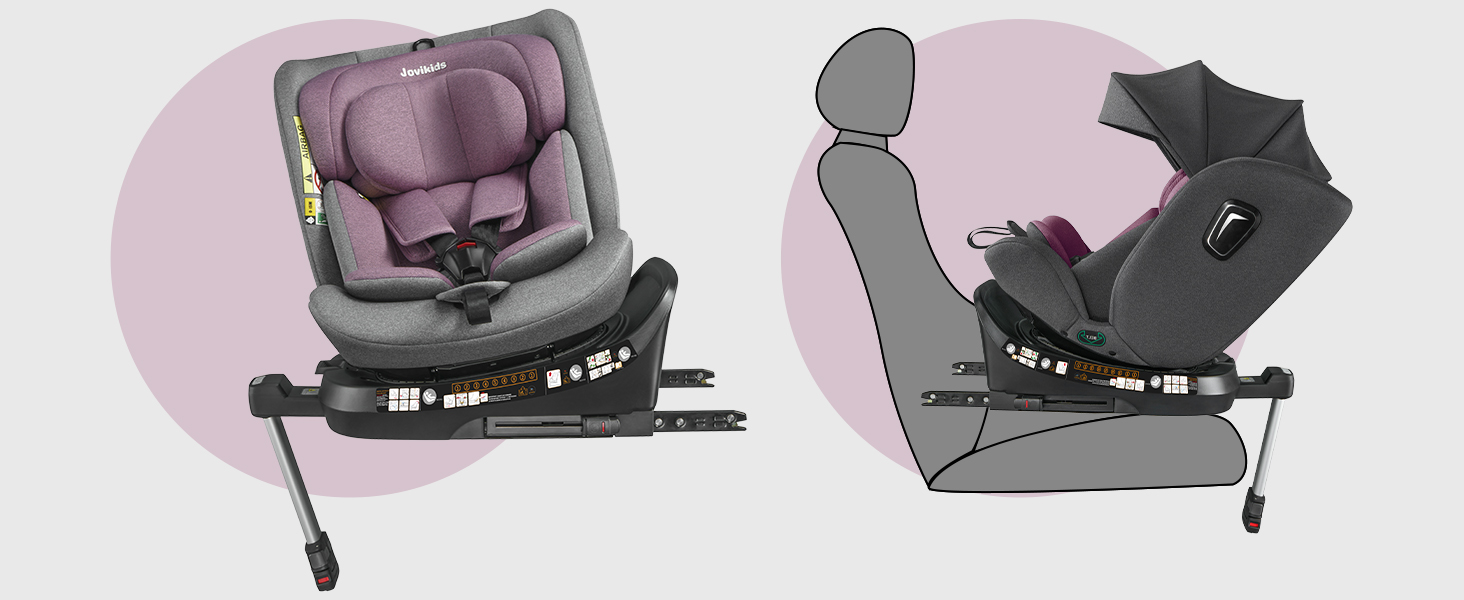 Дитяче автокрісло, що обертається на 360 Jovikids, з ISOFIX, i-Size (ECE R129) Дитяче автокрісло групи 01/2/3 Автокрісло, звернене проти напрямку руху, з функцією відкидання та знімним навісом (40-150 см, 0-36 кг, 0-12 років) (рожевий)