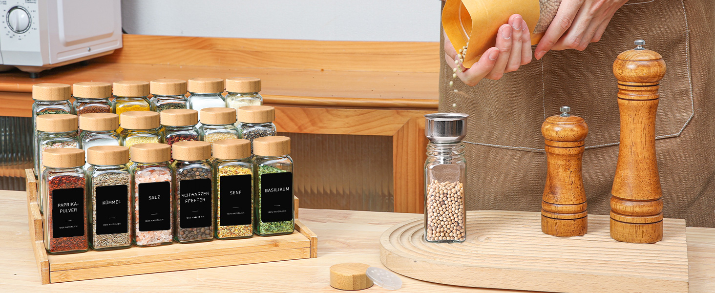 Набір баночок для спецій ComSaf 24 шт. по 120 мл з мітками, бамбуковими кришками та нержавіючим сталевим воронкою