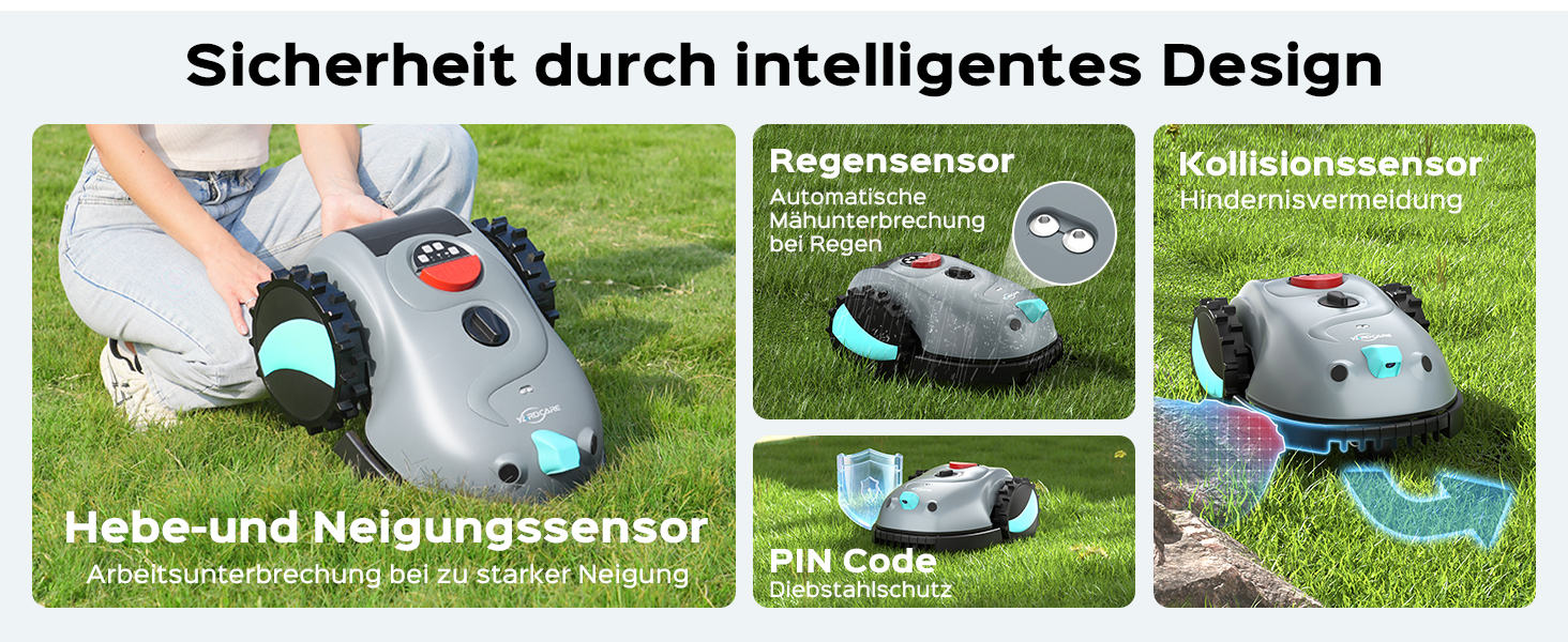 Робот-газонокосачка V100 без обмеженого кабелю з камерою, уникнення перешкод, навігація Vision, акумулятор 4 Ah, 150㎡, запасні леза, спіральне косіння (світло-сірий)