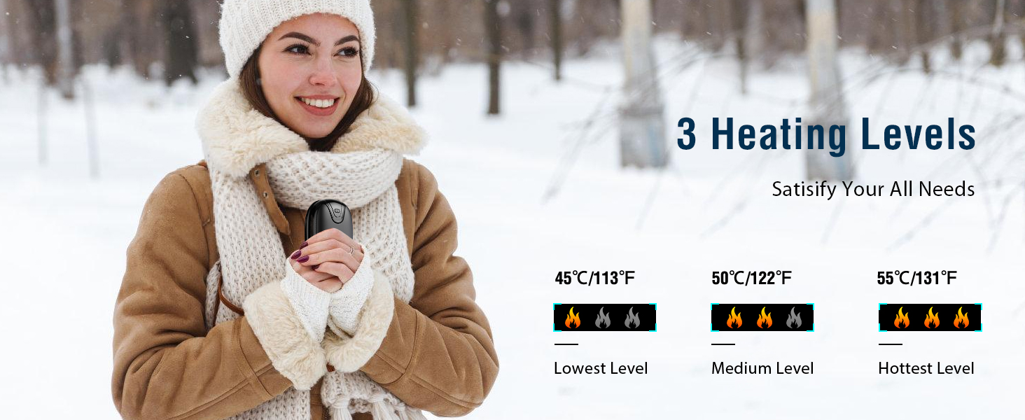 Електричні грілки для рук, набір 2 шт., перезаряджаються, портативні, 3 режими нагріву, ідеальний подарунок для спорту, гольфу, кемпінгу, чорний