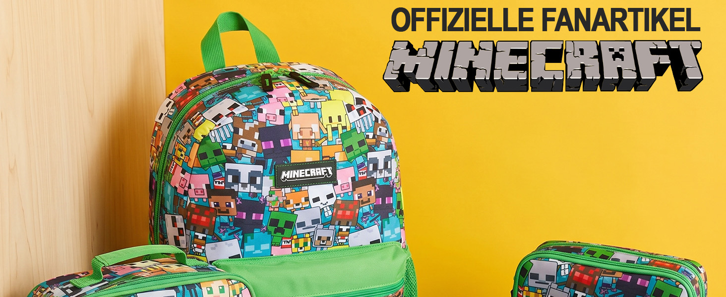 Набір шкільних рюкзаків Minecraft (3 в 1): рюкзак 46 см з сіткою, пенал та термосумка, ігровий комплект для школи, колір Зелений/Мульті