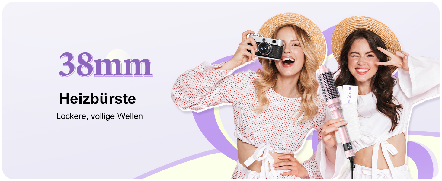 BESTOPE PRO Локкенстаб: Набір випрямляча та плойки 5 в 1 з термощіткою, 3 плойки (9-25 мм) для великих локонів, 13 температур, захисне покриття, рукавичка, затискач (Блідо-рожевий)