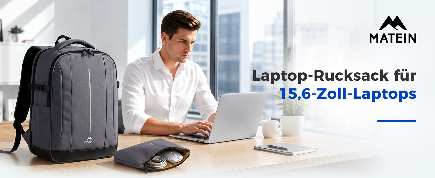 Рюкзак для ноутбука MATEIN 15.6 дюймів, діловий рюкзак для роботи та подорожей, сірий