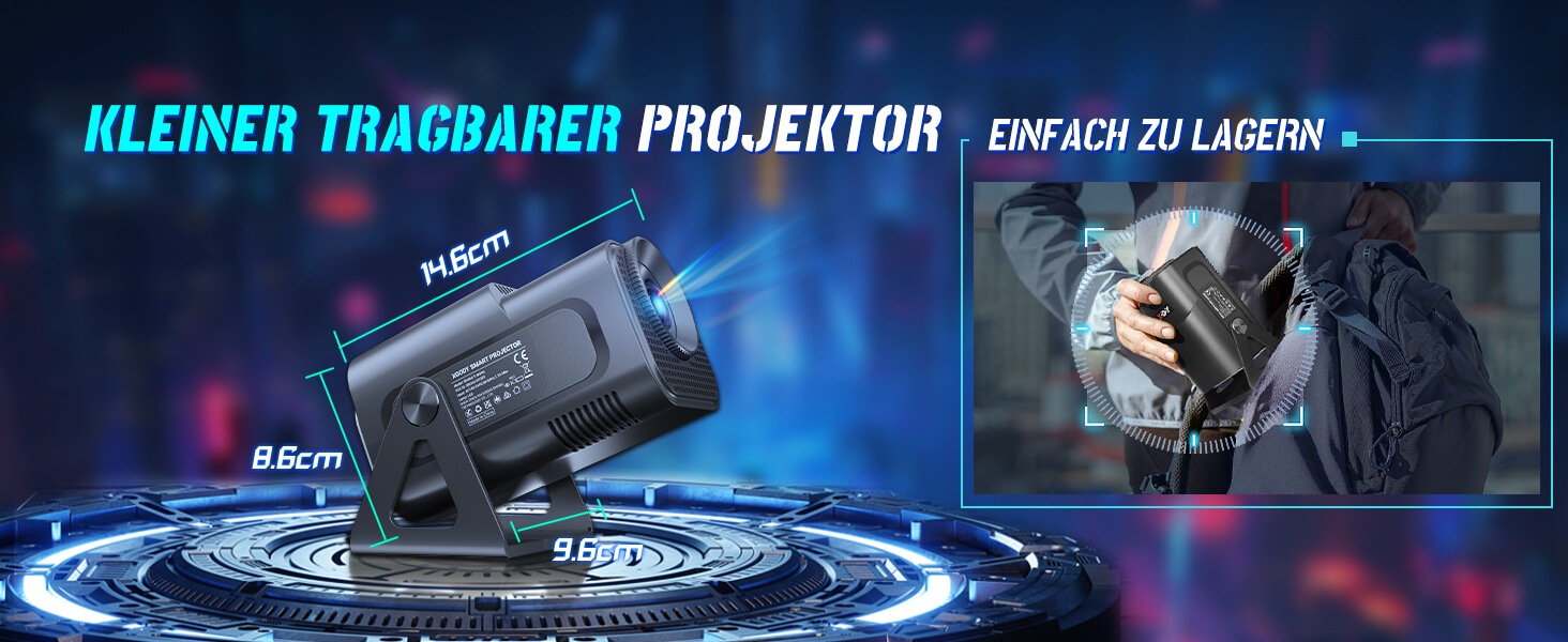 Портативний проєктор Xgody Gimbal 3: 12000 Люмен, Android 11.0, WiFi 6, Bluetooth, 720P HD (підтримка 4K), Автоматичне вирівнювання зображення, для домашнього кінотеатру (білий/чорний)