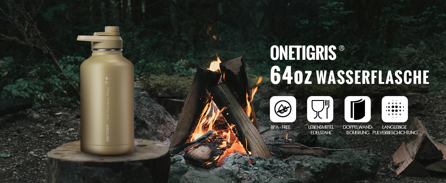 Термос-фляга OneTigris Edelstahl 1.9л (Койот Браун) для спорту, кемпінгу, велосипеда. Ізольована, з чохлом та 3 кришками.