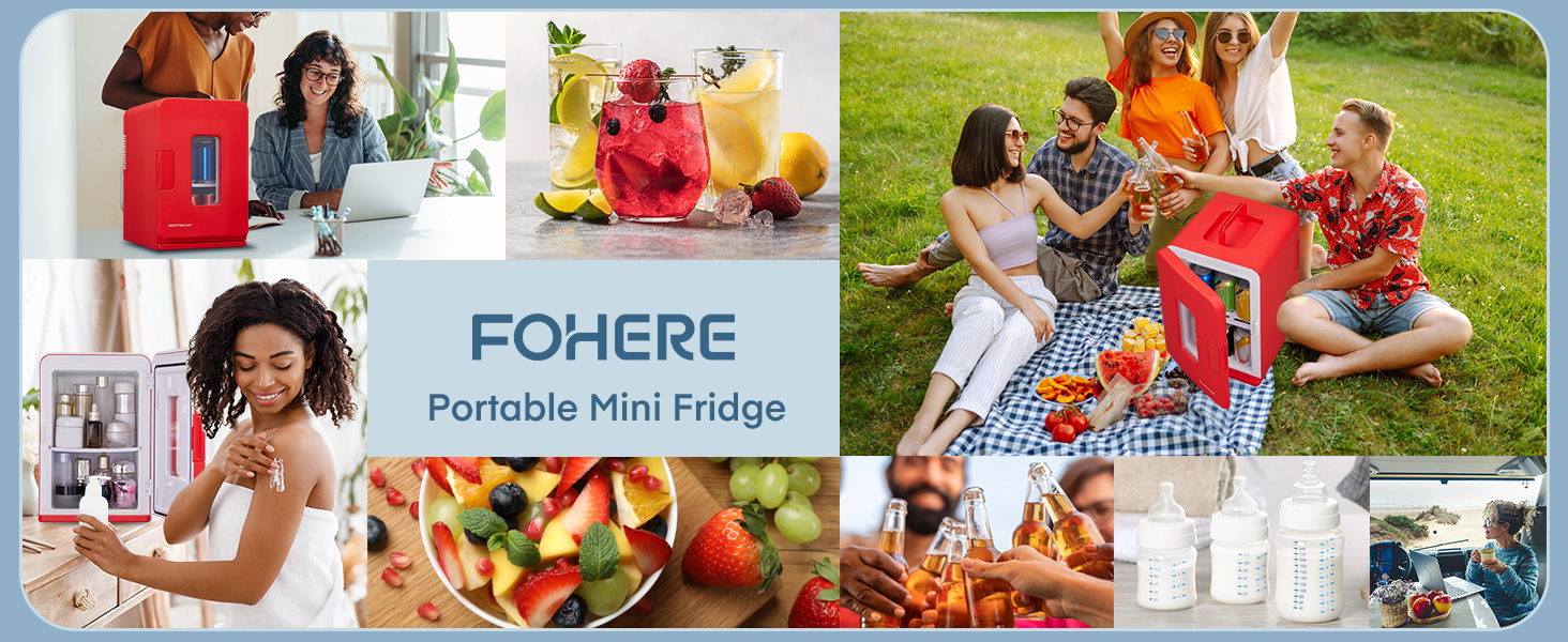 Mini холодильник FOHERE 15L з функцією охолодження та обігріву, для дому, офісу та авто, червоний