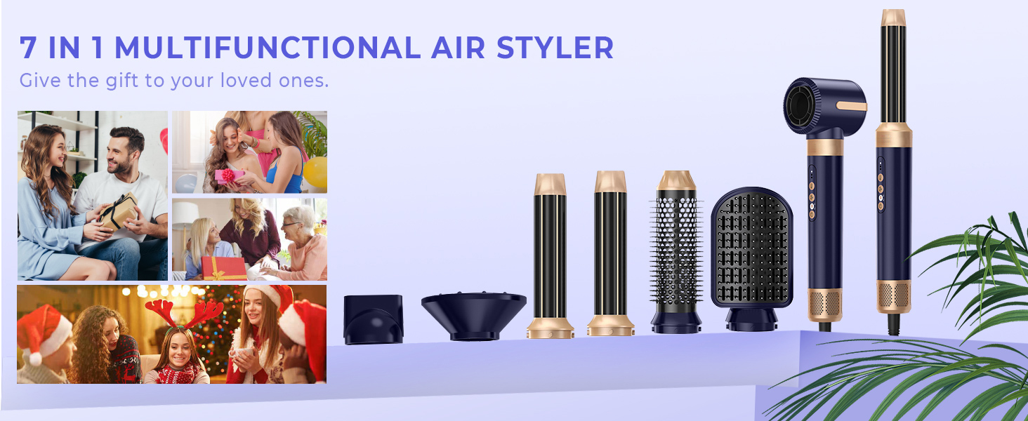 UKLISS Airstyler Pro 7-в-1: Фен-щітка з дифузором, 1400 Вт, 110000 об/хв для сушіння, завивки та випрямлення волосся (фіолетовий)