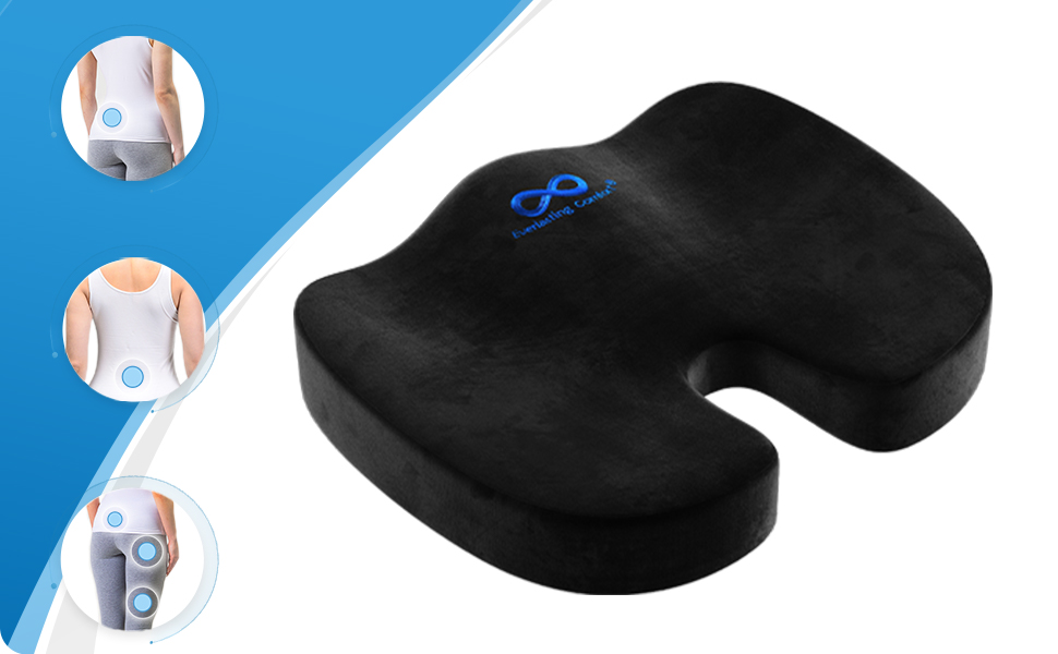 Подушка для сидіння Everlasting Comfort з Memory Foam для комфорту – Ергономічна подушка для підтримки куприка – М'яка подушка на стілець для здорової постави, чорна