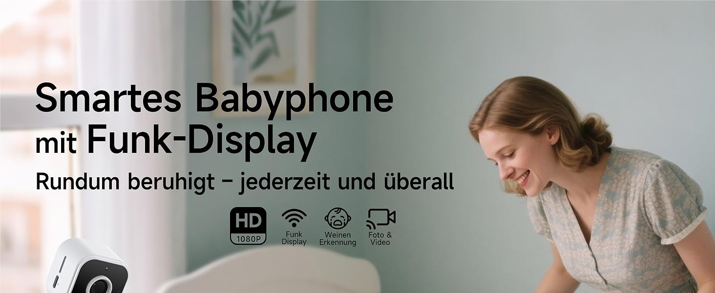 Відеоняня з камерою 1080P без Wi-Fi: монітор, тримач, кліпса для ліжечка, двосторонній звук, датчик температури, виявлення плачу, нічне бачення, 8 колискових, запис фото/відео, SD-карта в комплекті (біла)