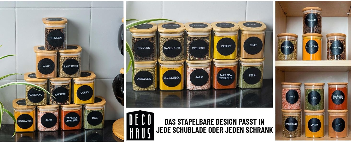 Набір скляних баночок для спецій Deco haus® з дерев'яними кришками (10 шт.) - Набір контейнерів для спецій, баночки для приправ