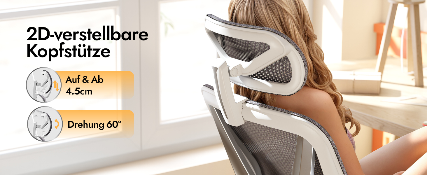 Ергономічне крісло для офісу та дому з 3D поперековою підтримкою та регульованими підлокітниками, біле