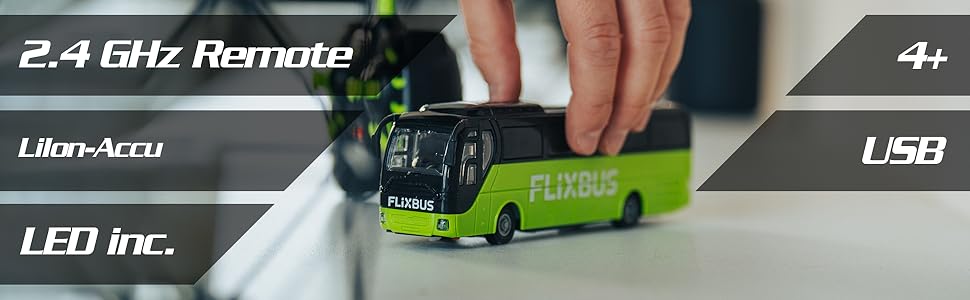 Автобус на радіокеруванні Carson FlixBus 2.4GHz, іграшка для дітей від 8 років, колірний, час роботи до 60 хв