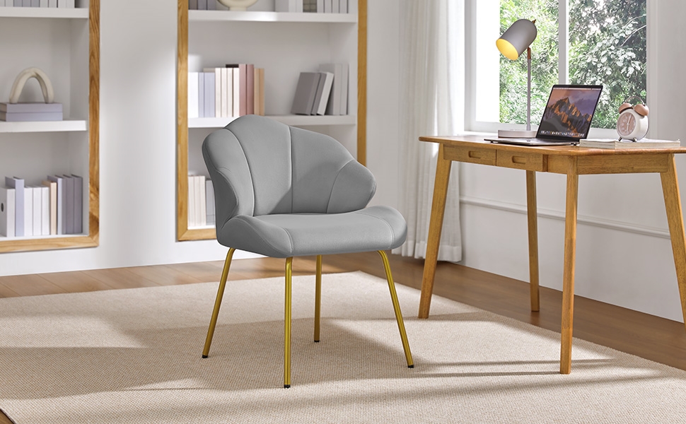 Крісло Yaheetech у формі мушлі, сучасне крісло-вушко, м'яке крісло з металевими ніжками, поліестер, для вітальні/туалетного столика/спальні, комплект, білий/світло-сірий