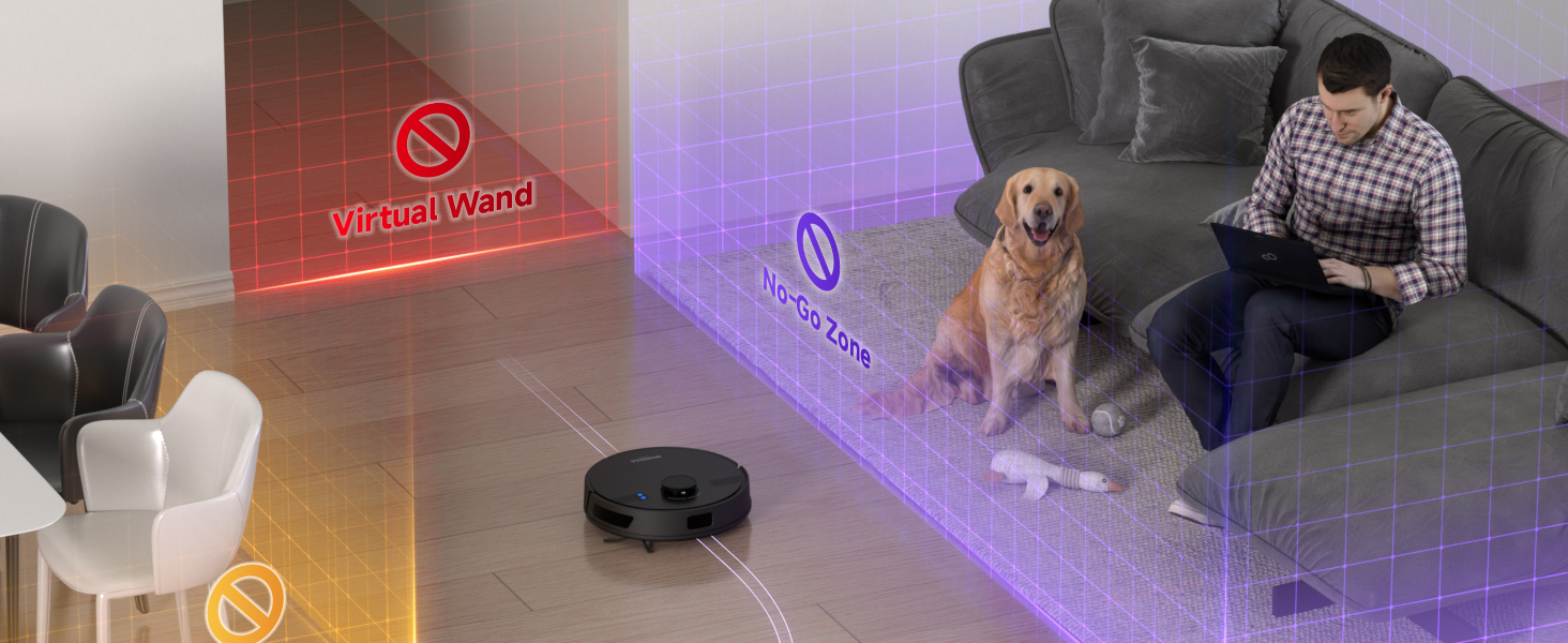 Робот-пилосос MONSGA з функцією миття, 3.5L, потужність всмоктування 5000Pa, час роботи 180 хв, навігація LiDAR, APP керування, чорний