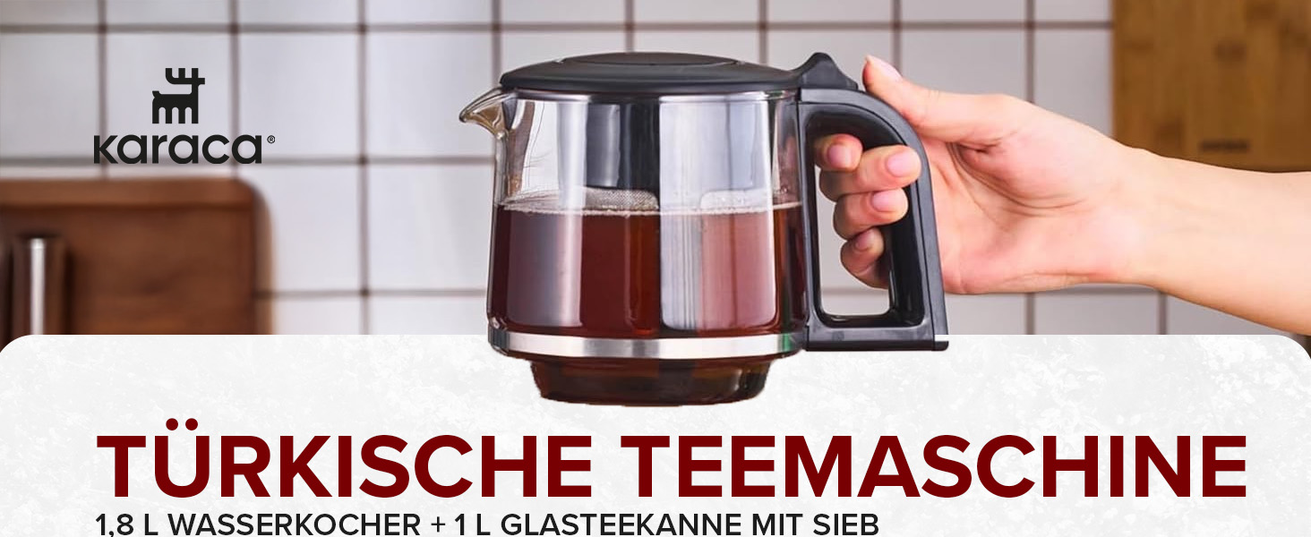 Чайник-заварник Karaca Glass XL 2 в 1 Shiny Black, 0.9л, 2.2л, LED, автоматичний, поворотний, енергоефективний