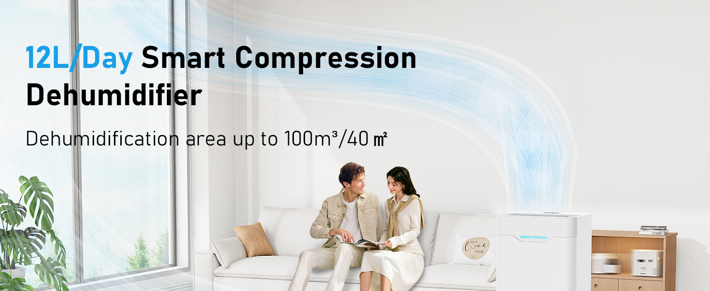 Електричний осушувач повітря 12л/день з таймером 24г, 3 режими, автовимкнення, шланг для зливу, для приміщень до 100м³, білий
