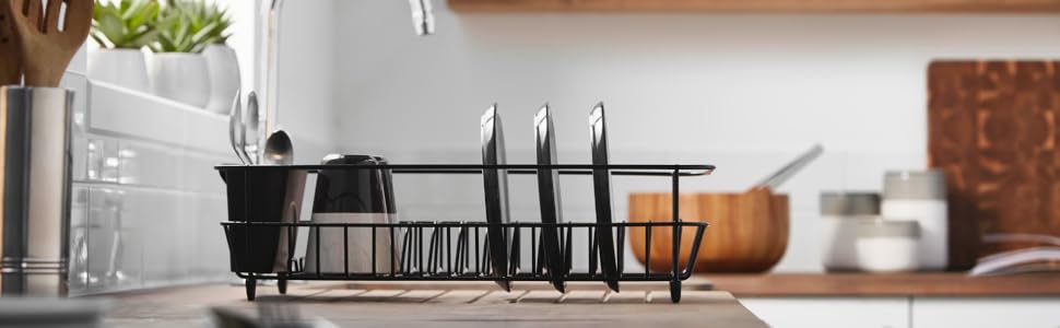 Складаний сушарка для посуду Simplywire з підставкою для столових приборів, чорний порошкове покриття