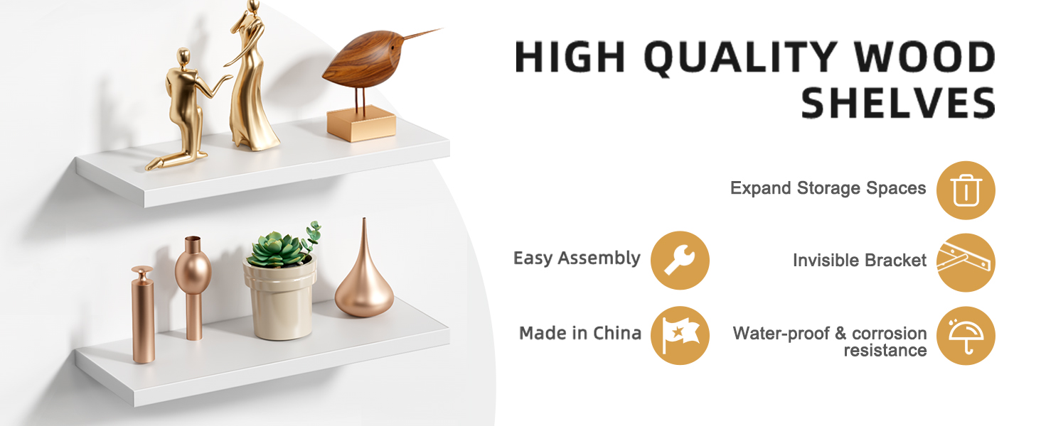 Набір полиць настінних OUDIE білі (3 шт), плаваючі полиці для вітальні, кухні, спальні, офісу, коридору 15x40x1.5 см