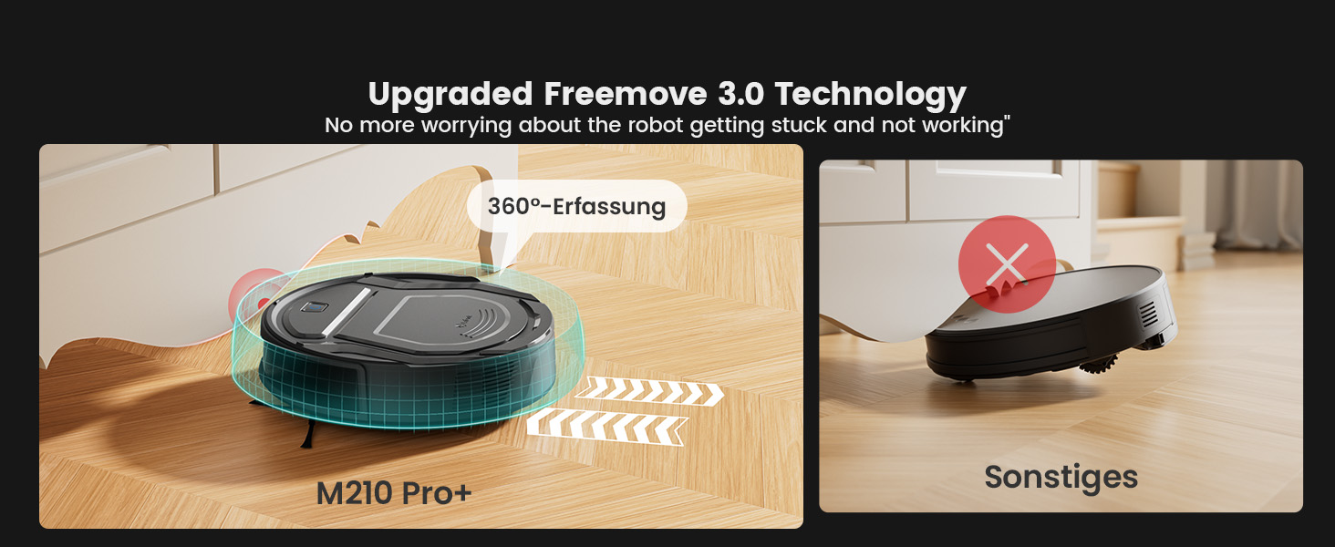 Робот-пилосос LEFANT M210 Pro+ Black: потужність 4000Pa, Wi-Fi, керування через додаток/Alexa, оминання перешкод 190°, тихий, для твердих підлог та килимів, збір шерсті тварин