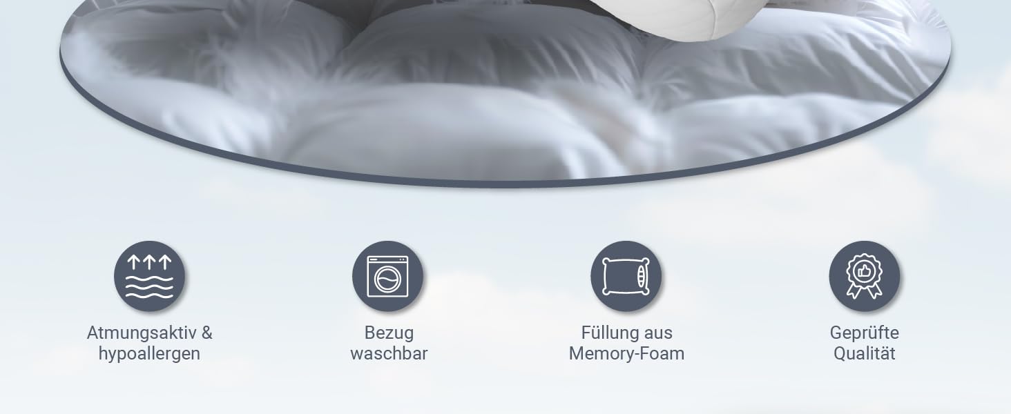 Подушка для шиї Juskys 2 шт. з Memory Foam, ергономічна, дихаючий чохол, для здорового сну - білий/сірий