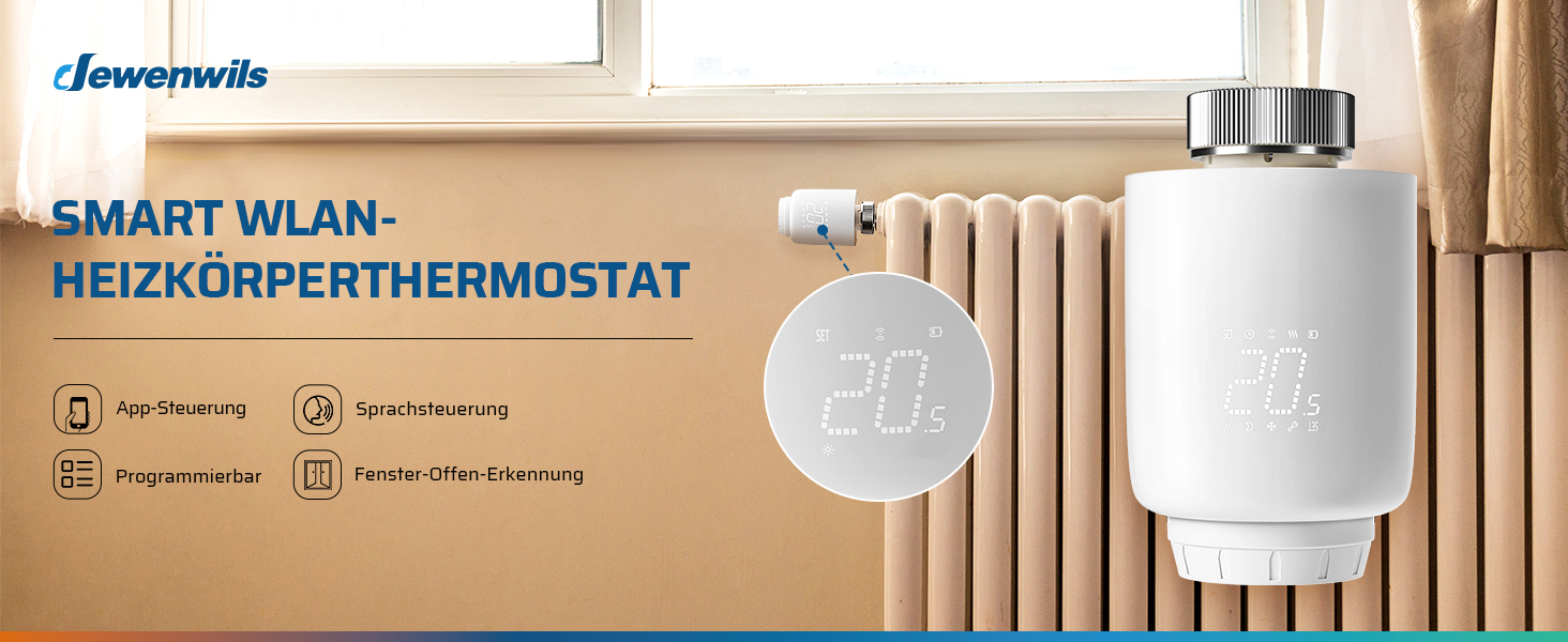 Розумний термостат для радіатора DEWENWILS WiFi, програмований, з керуванням через додаток, сумісний з Alexa та Google Assistant, енергозберігаючий, 1 шт.