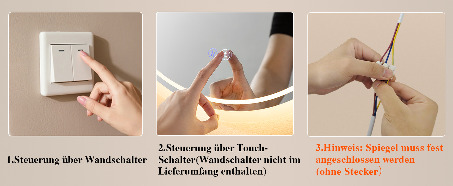 LED дзеркало для ванної кімнати Badspiegel з підсвічуванням, антизапар, сенсорне керування, регулювання яскравості, 3 кольори світла, овальне, 50x70 см