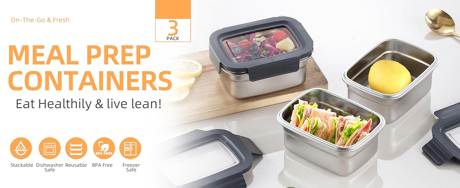 Набір контейнерів для їжі Misichao з нержавіючої сталі (3 шт x 600 мл) - герметичні, для кухні та обіду