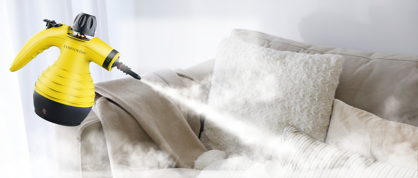 Портативний пароочисник Comforday для дому та авто: видаляє жир, плями та бруд. Зі 9 насадками для чищення диванів, кухні та інших поверхонь.