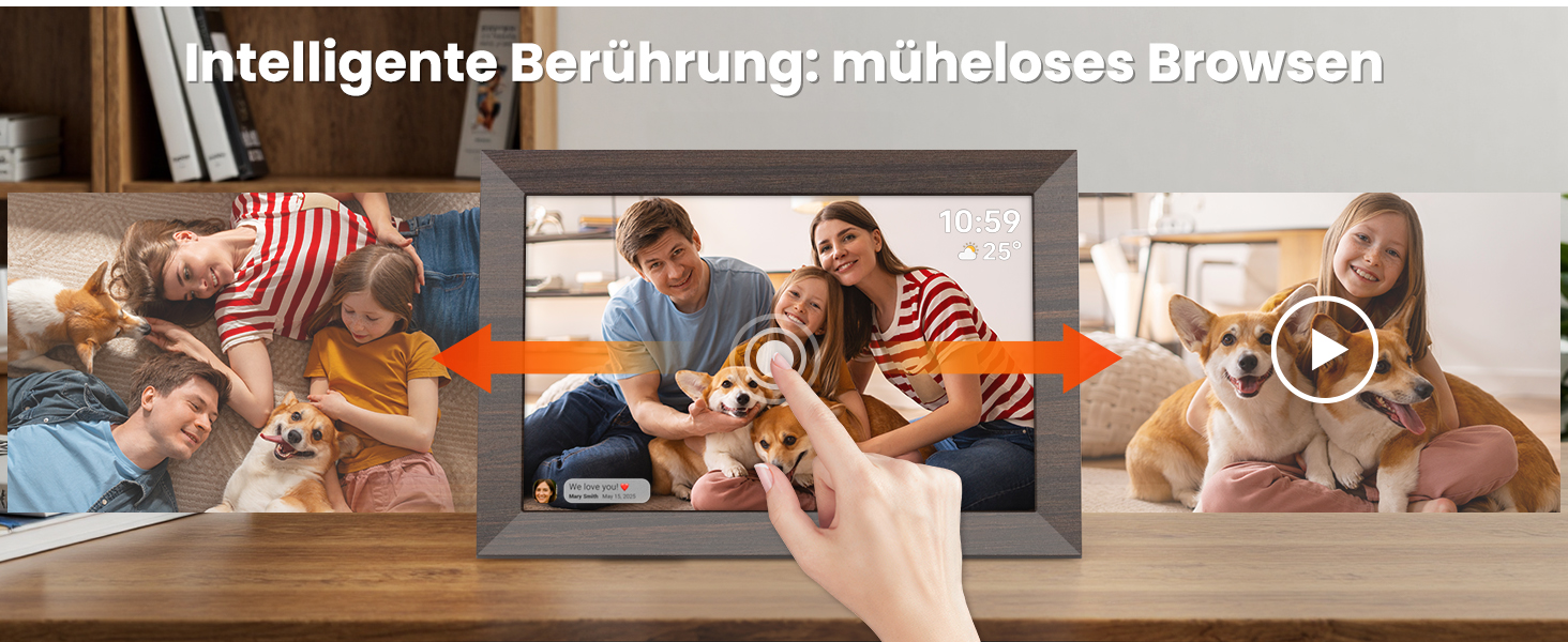 Frameo Цифровий фоторамка WiFi, 10.1 дюйма, HD IPS сенсорний екран, 32 ГБ пам'яті, автоматичне обертання, хмарна підтримка, віддалене завантаження фото та відео