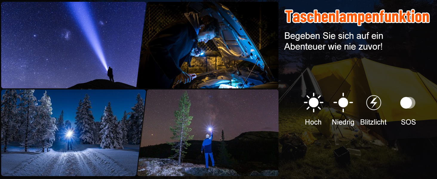 Електричний гріє для рук з ліхтариком, 2 шт., 5000mAh, магнітний, 5 температурних режимів, портативний, для жінок, зимовий подарунок, для зимових видів спорту, indoor/outdoor, чорний та помаранчевий